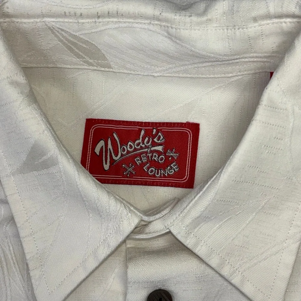 Woodie's Retro Lounge Mens XL Ivory Jacquard‎ Leaf Button Up Hawaiian Camp Shirt